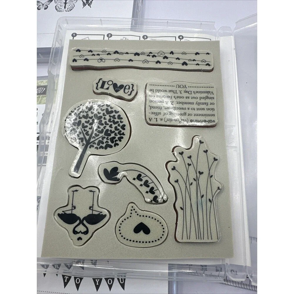 Lot of Stampin' Up Stamp Sets Stamps Cling Party Valentine Panda Kindness words